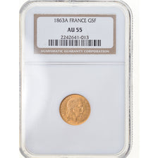 Moneta, Francja, Napoleon III, Napoléon III, 5 Francs, 1863, Paris, NGC, AU55