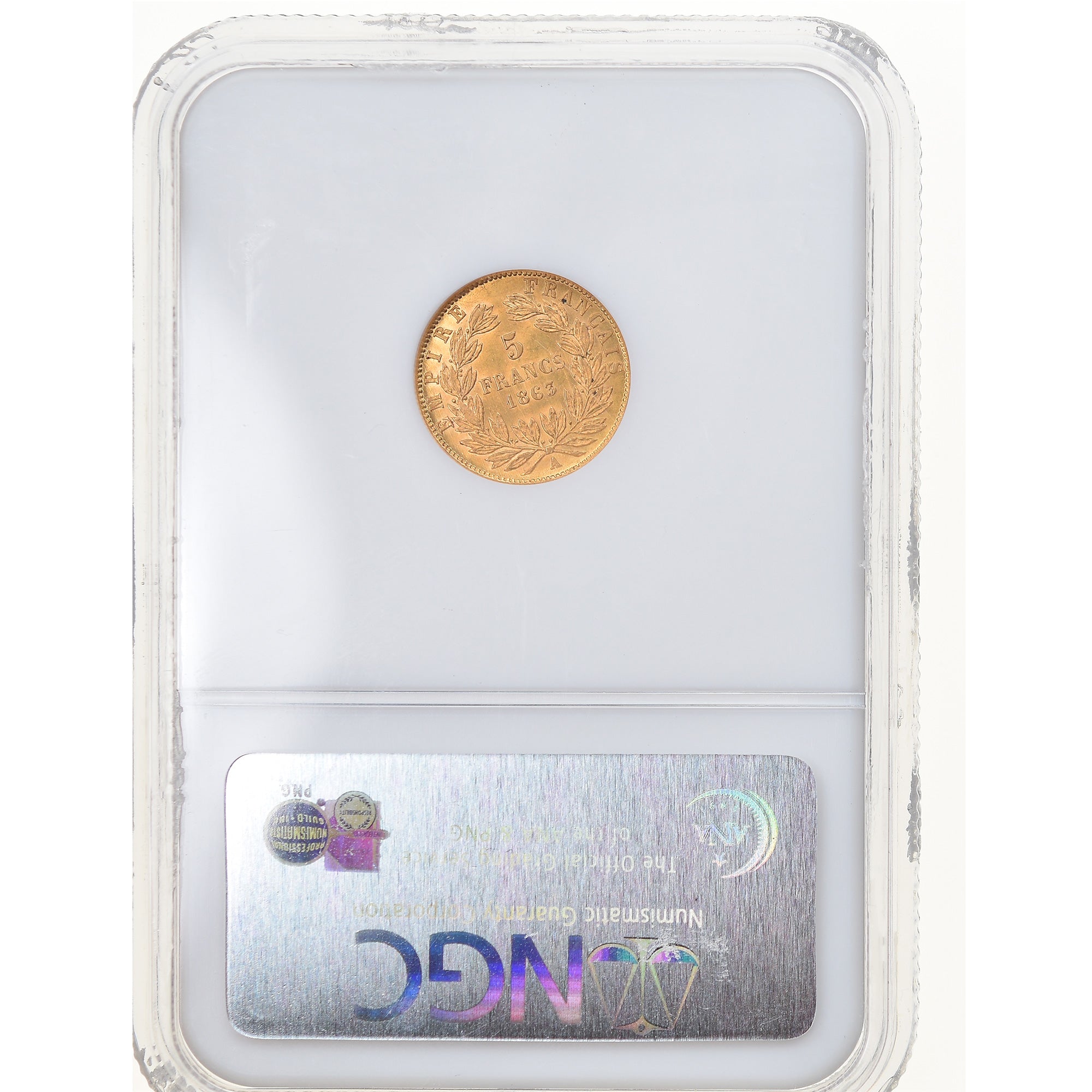 Moneta, Francja, Napoleon III, Napoléon III, 5 Francs, 1863, Paris, NGC, AU55