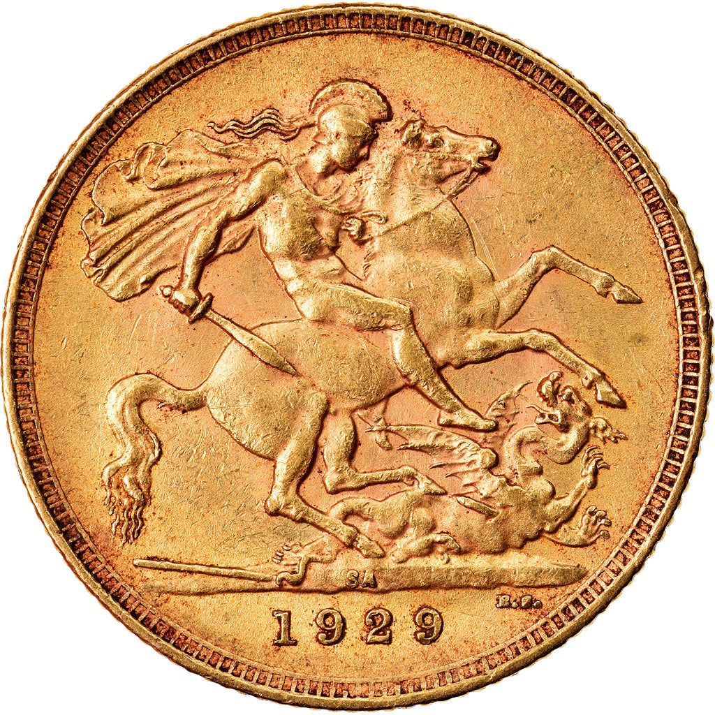 Moneda, Sudáfrica, George V, Sovereign, 1929, MBC, Oro, KM:A22