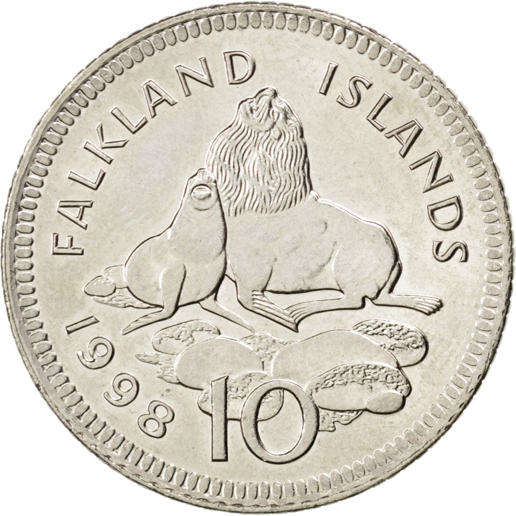 FALKLAND ISLANDS, 10 Pence, 1998, KM #5.2, MS(63), Copper-Nickel, 24.5, 6.42