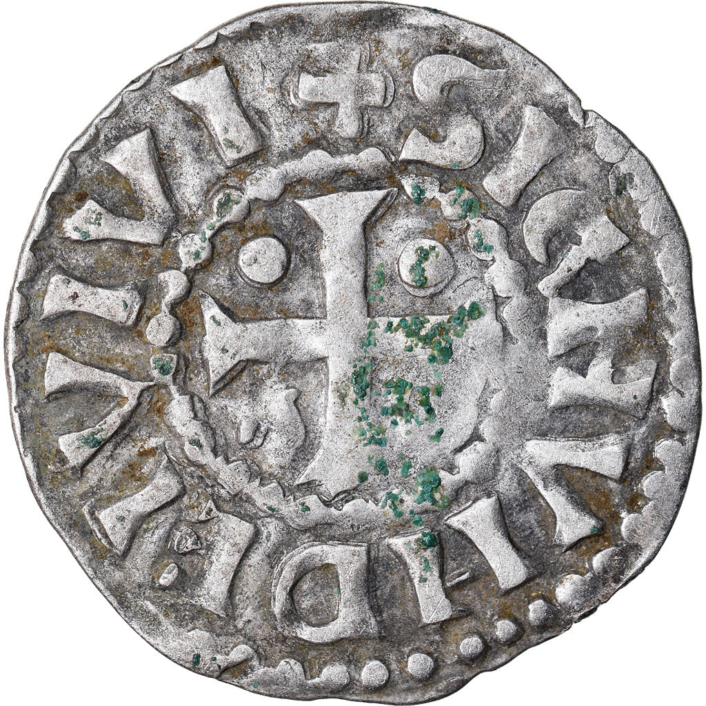 Munten, Frankrijk, Herbert I, Denarius, Le Mans, Immobilized type, ZF, Zilver