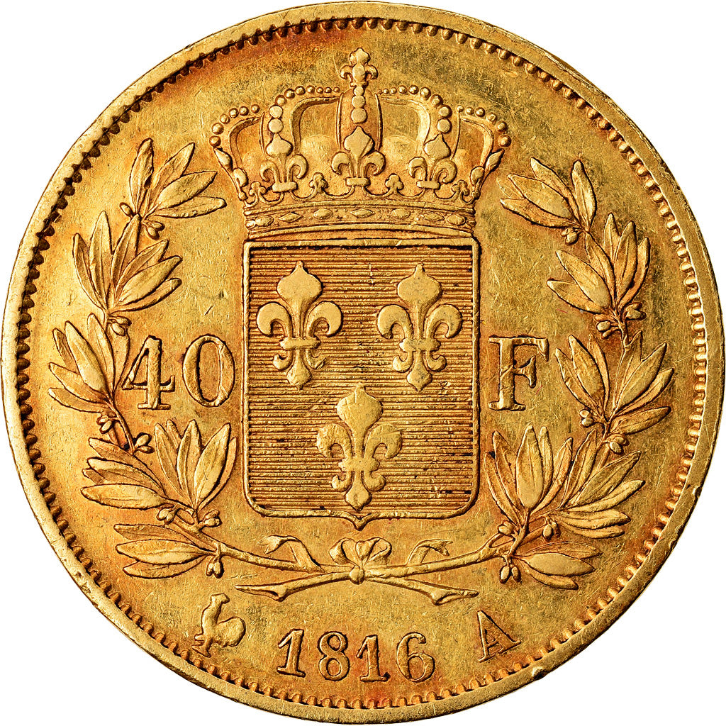 Moneda, Francia, Louis XVIII, Louis XVIII, 40 Francs, 1816, Paris, MBC+, Oro
