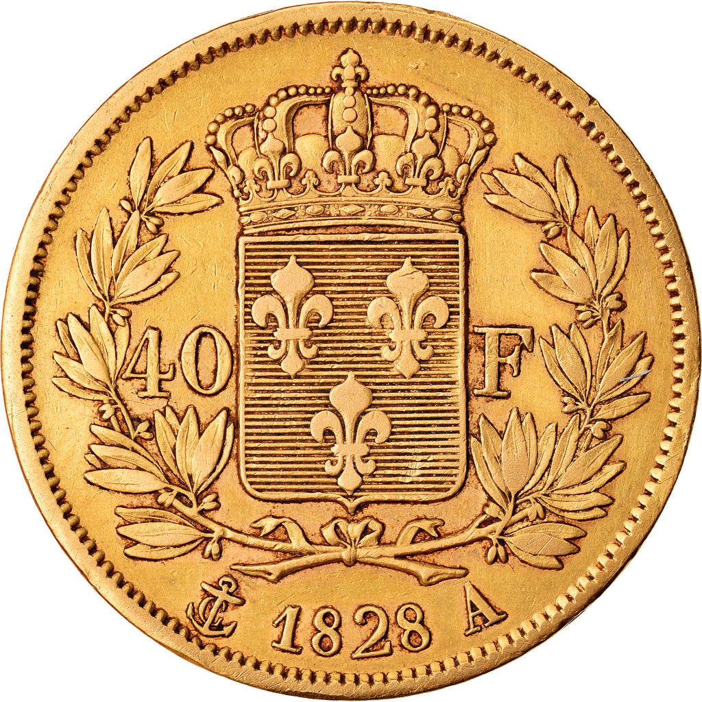 Moneta, Francja, Charles X, 40 Francs, 1828, Paris, EF(40-45), Złoto, KM:721.1