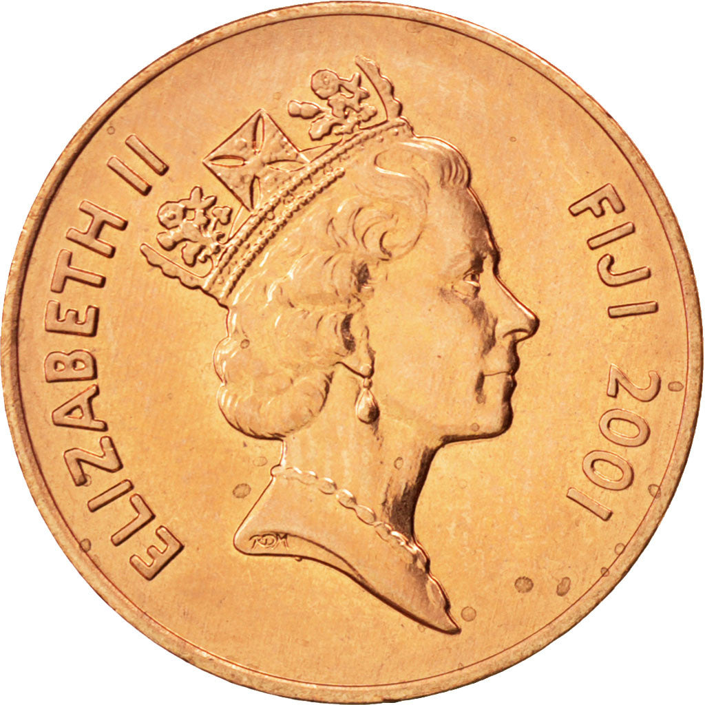 Coin, Fiji, Elizabeth II, 2 Cents, 2001, MS(63), Copper Plated Zinc, KM:50a
