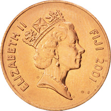 Coin, Fiji, Elizabeth II, 2 Cents, 2001, MS(63), Copper Plated Zinc, KM:50a