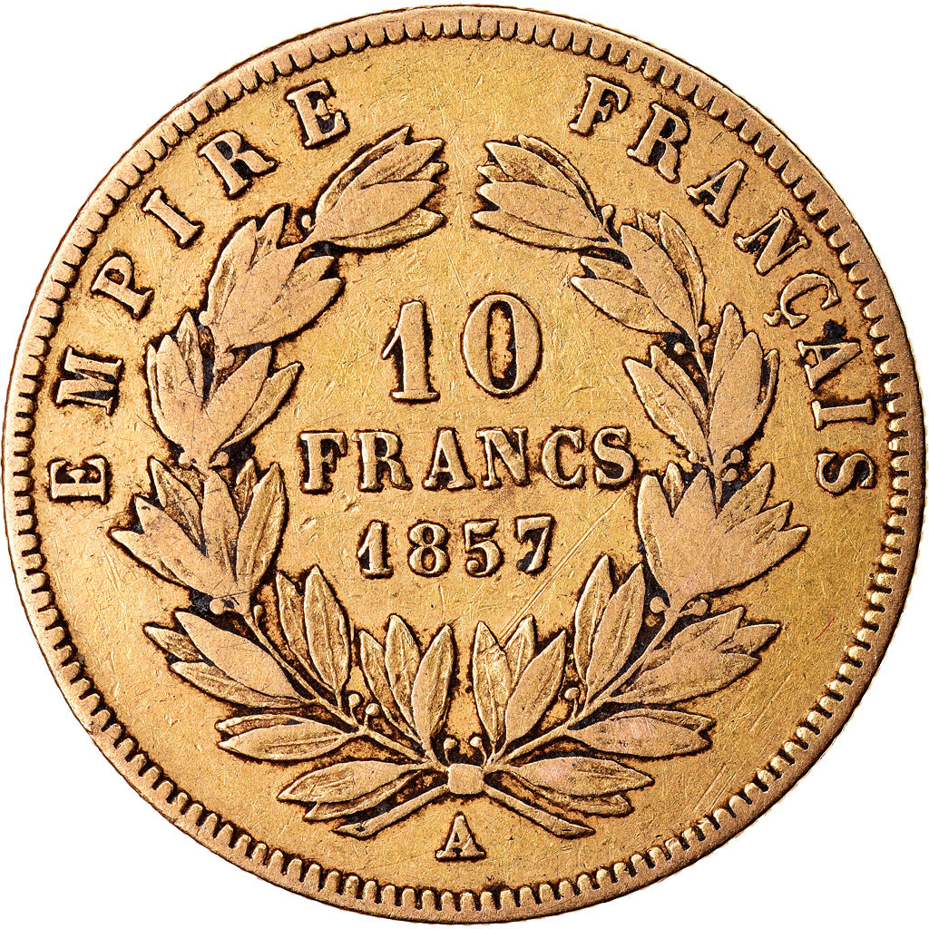 Moneta, Francia, Napoleon III, Napoléon III, 10 Francs, 1857, Paris, MB+, Oro