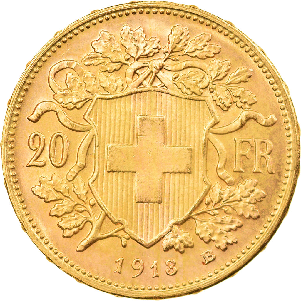 Coin, Switzerland, 20 Francs, 1913, Bern, MS(60-62), Gold, KM:35.1