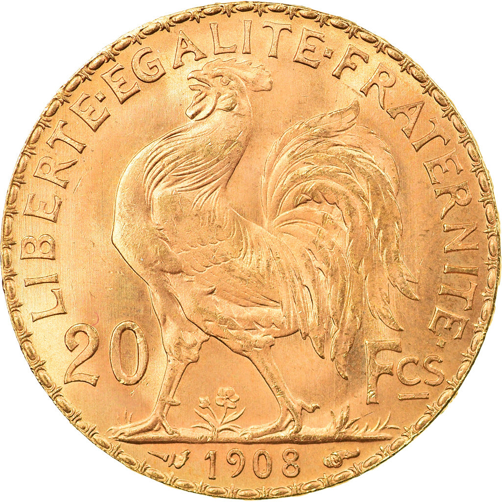 Coin, France, Marianne, 20 Francs, 1908, Paris, MS(63), Gold, KM:857