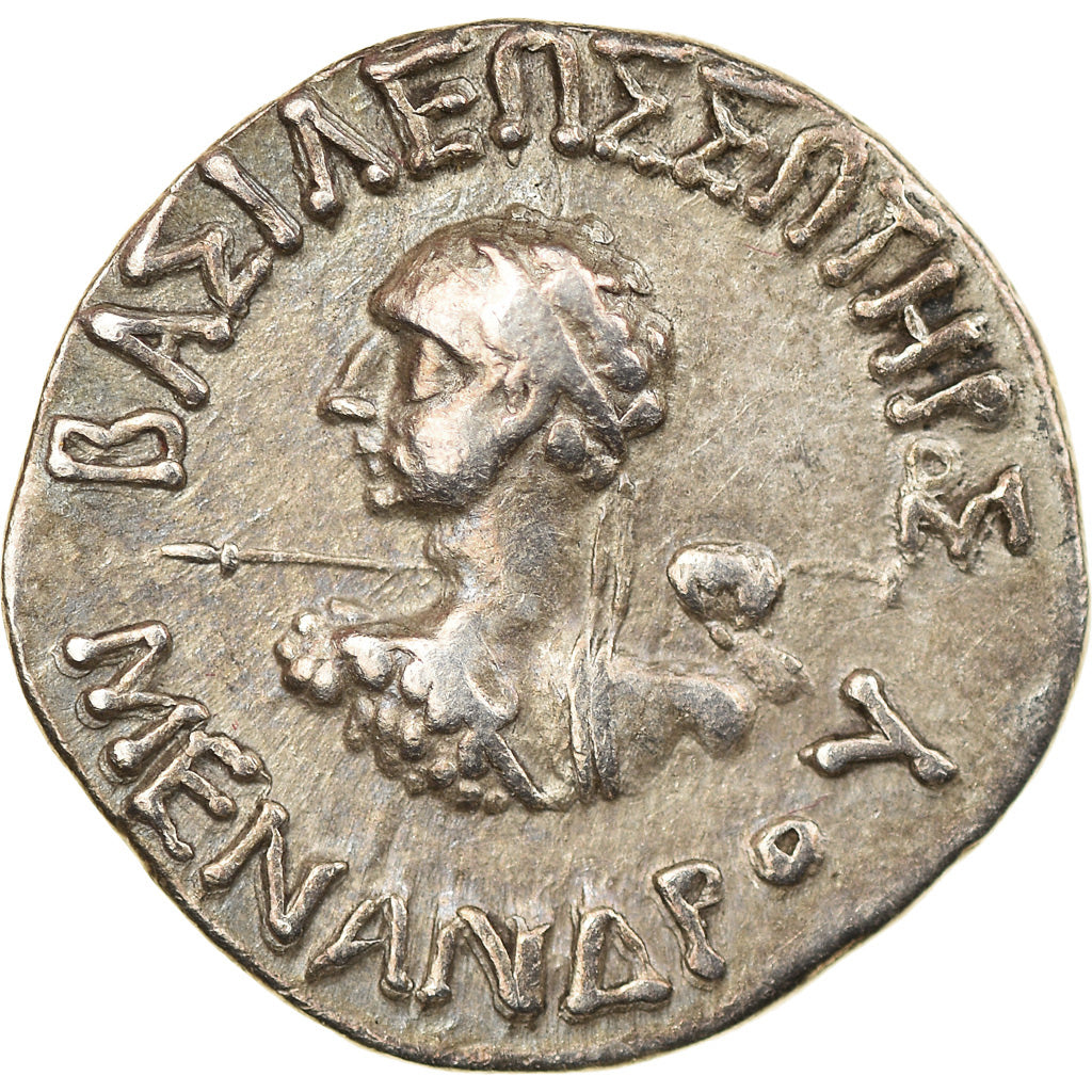 Coin, Baktrian Kingdom, Menander, Drachm, 160-145 BC, AU(50-53), Silver