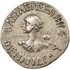 Coin, Baktrian Kingdom, Menander, Drachm, 160-145 BC, AU(50-53), Silver