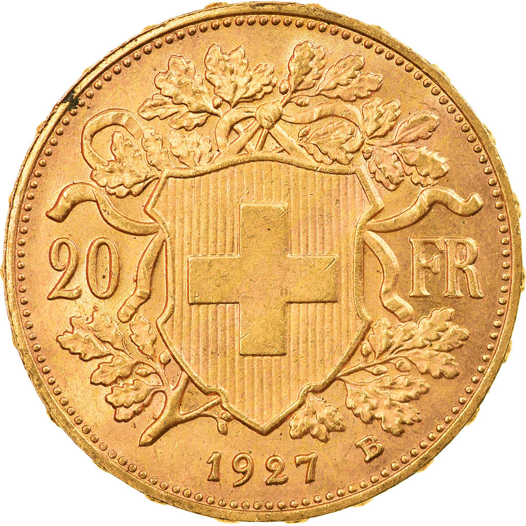 Moeda, Suíça, 20 Francs, 1927, Bern, MS(63), Dourado, KM:35.1