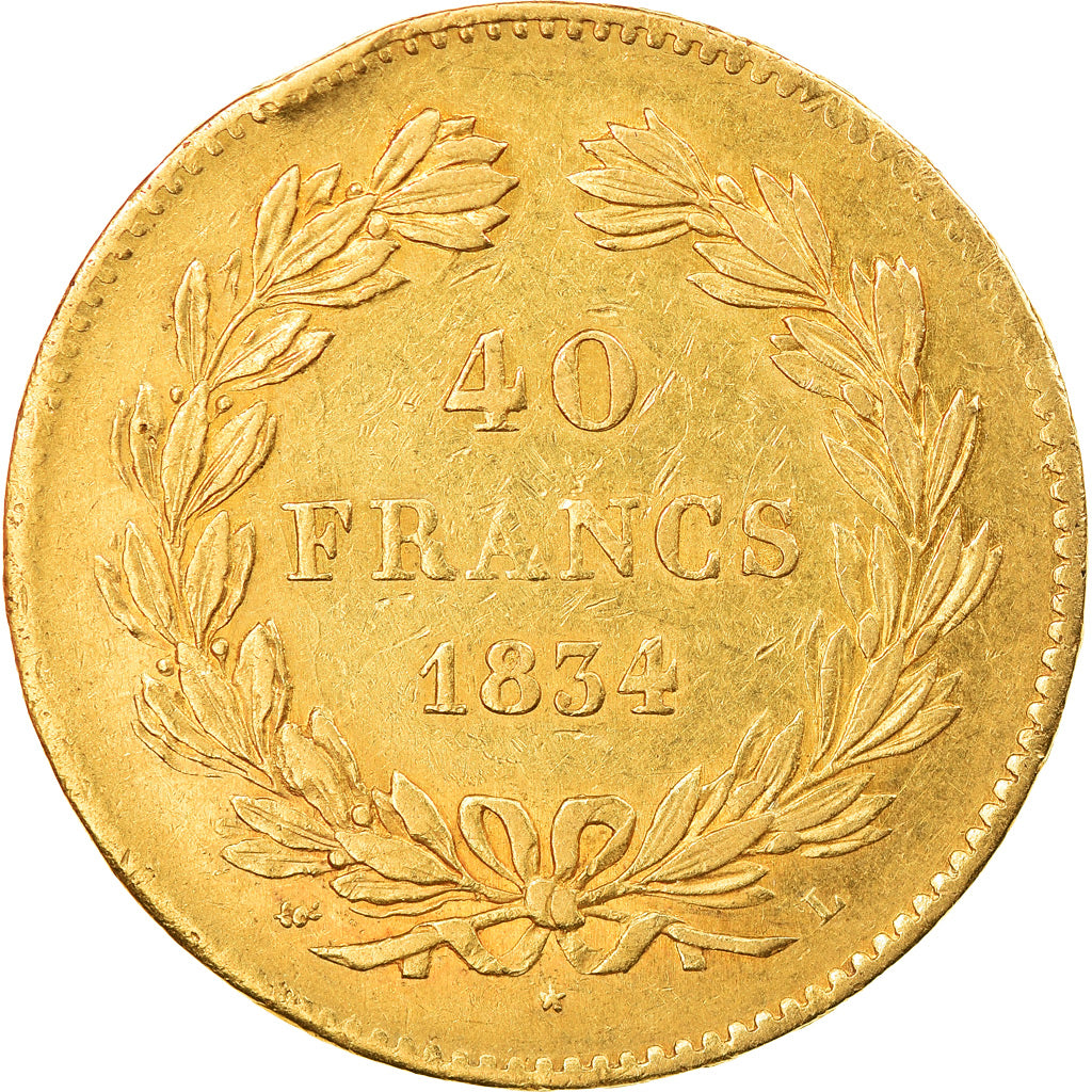 Moneta, Francja, Louis-Philippe, 40 Francs, 1834, Bayonne, EF(40-45), Złoto