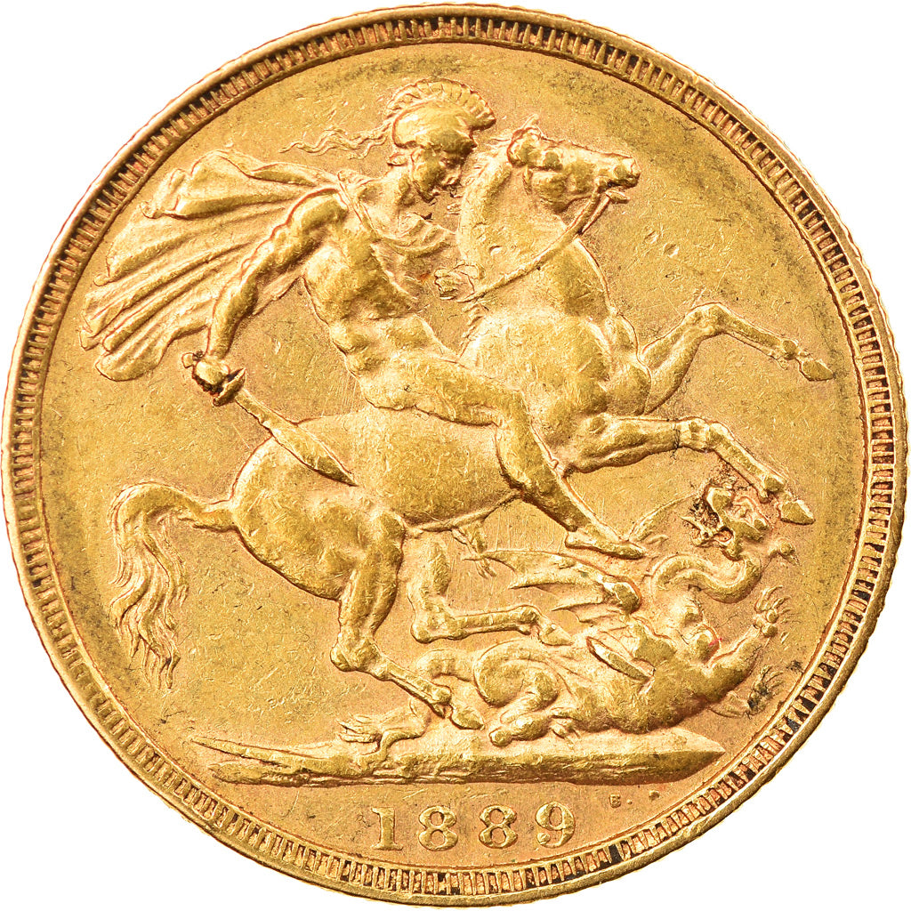 Coin, Great Britain, Victoria, Sovereign, 1889, London, EF(40-45), Gold, KM:767