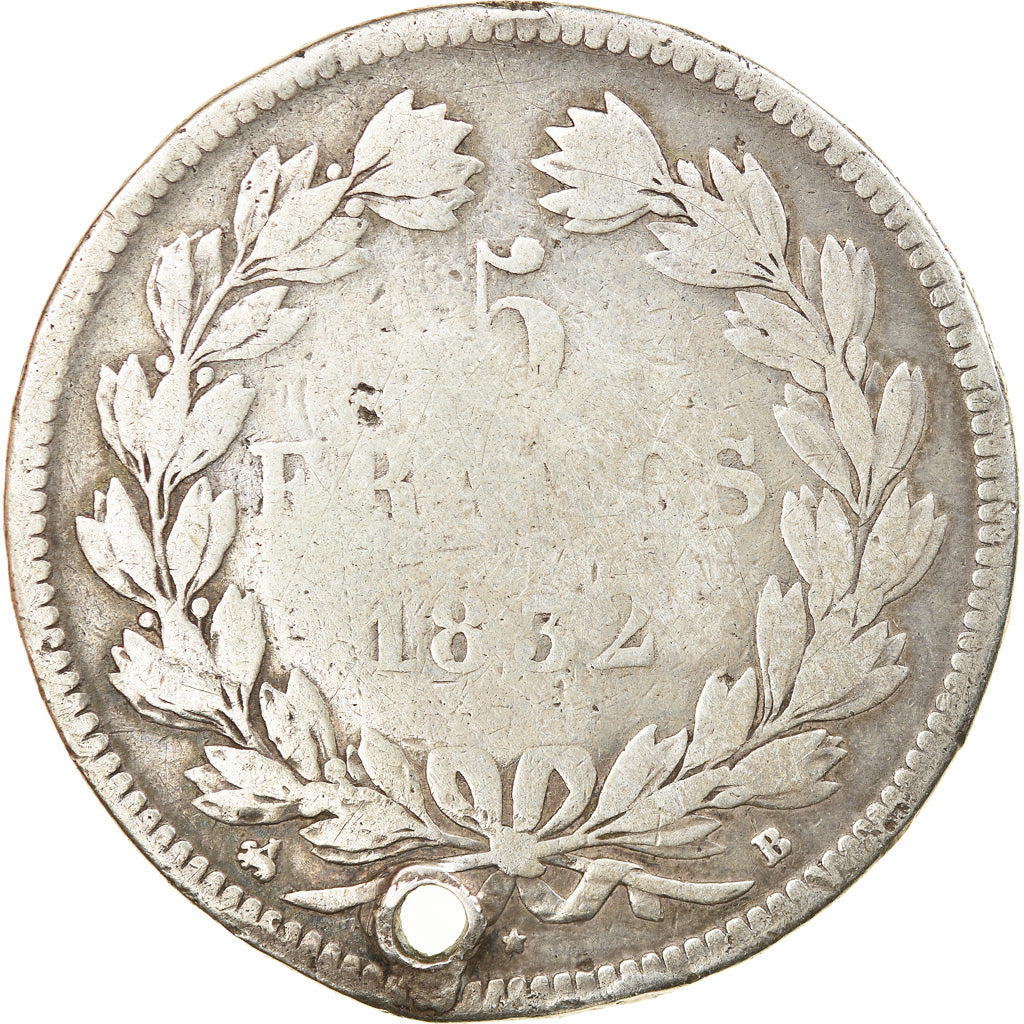 Monnaie, France, Louis-Philippe, 5 Francs, 1832, Rouen, Advertising countermark