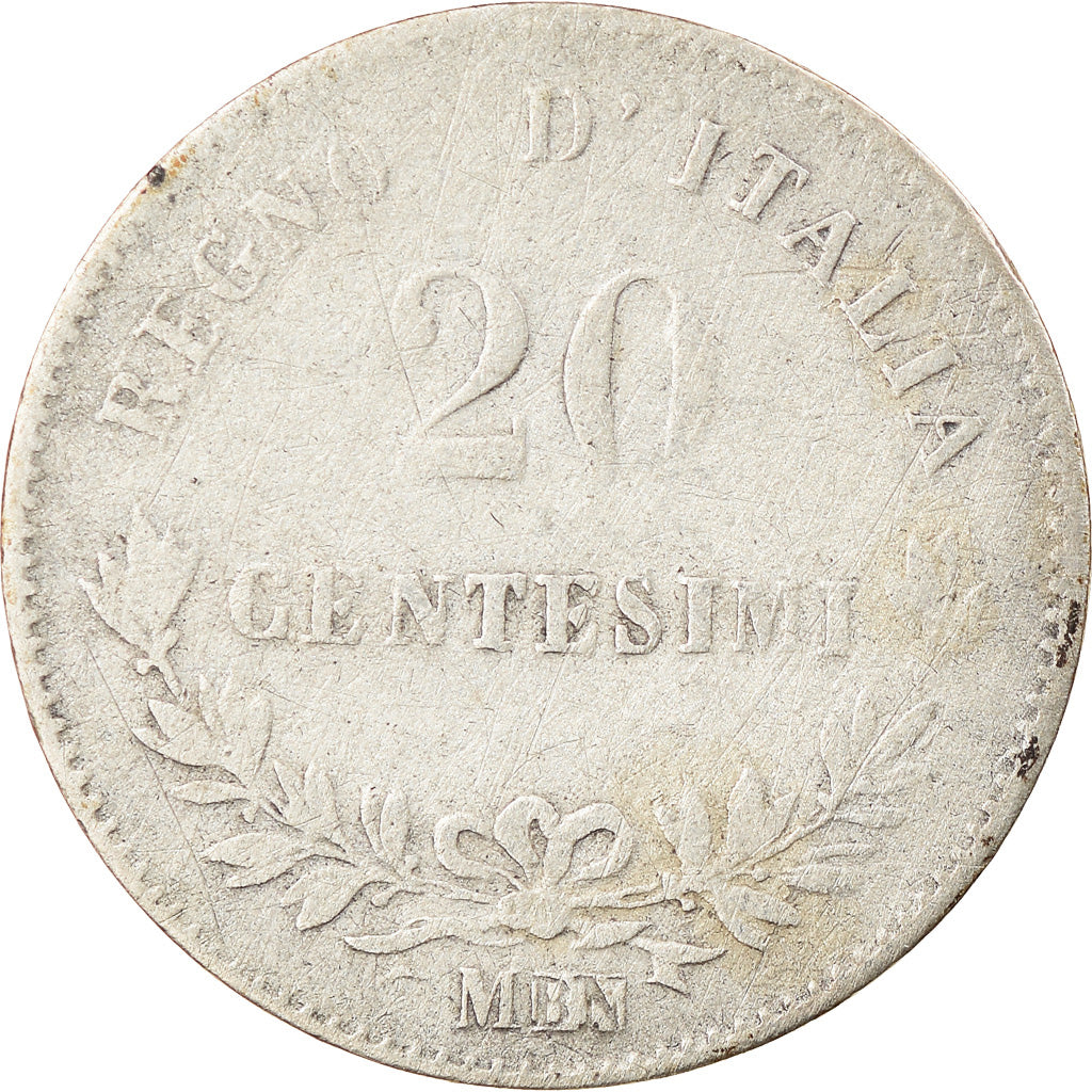 Coin, Italy, Vittorio Emanuele II, 20 Centesimi, 1863, Milan, VF(20-25), Silver
