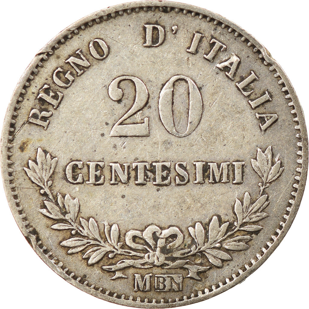 Coin, Italy, Vittorio Emanuele II, 20 Centesimi, 1863, Milan, EF(40-45), Silver