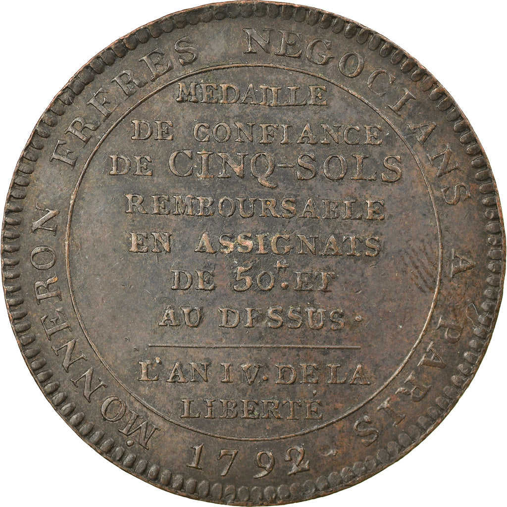 Moneta, Francja, Monneron, 5 Sols, 1792, Birmingham, AU(55-58), Bronze, KM:Tn31