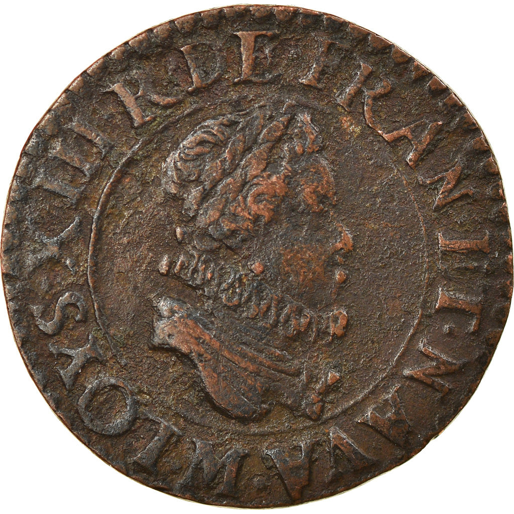Moneta, Francia, Louis XIII, Double Tournois, 1612, Toulouse, BB, Rame, CGKL:436