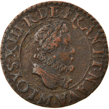 Moneta, Francia, Louis XIII, Double Tournois, 1612, Toulouse, BB, Rame, CGKL:436