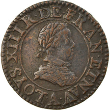 Moeda, França, Louis XIII, Double Tournois, 1613, Paris, EF(40-45), Cobre