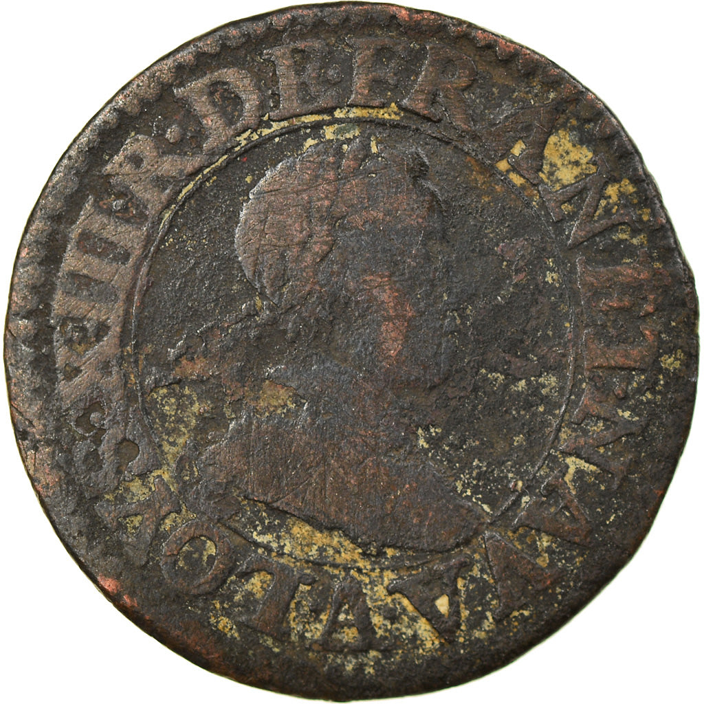 Moeda, França, Louis XIII, Double Tournois, 1611, Paris, VF(20-25), Cobre