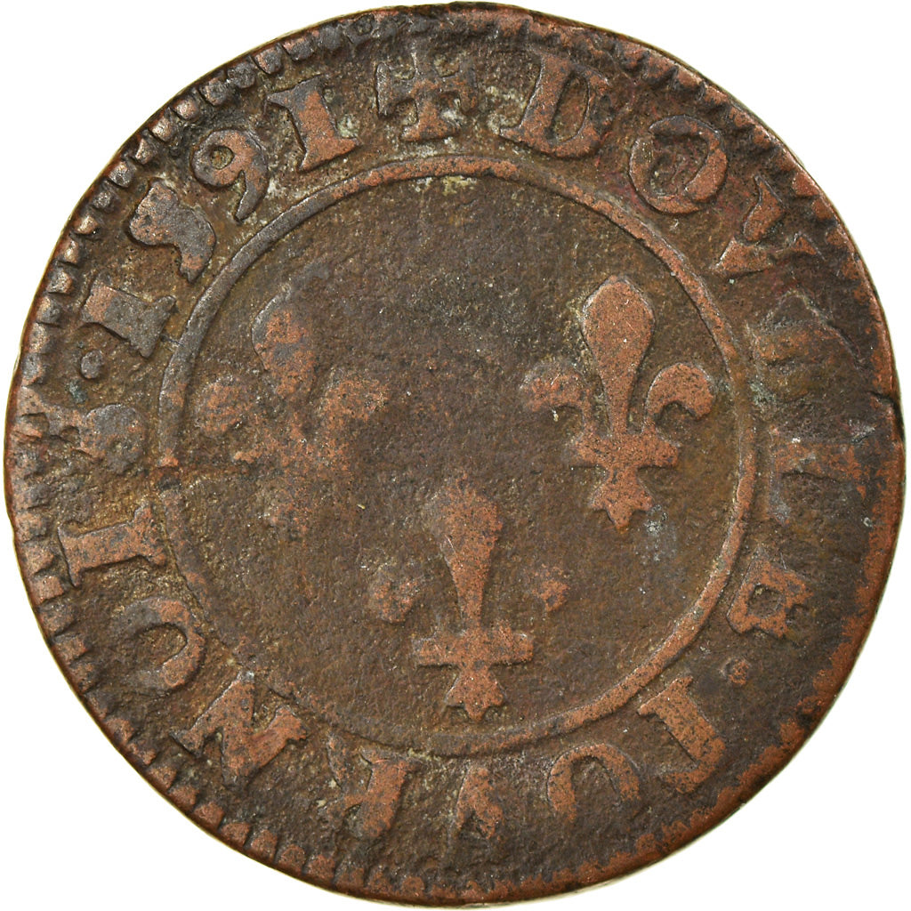 Münze, Frankreich, Henri IV, Double Tournois, 1591, Châlons-en-Champagne, S