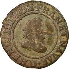Moeda, França, Henri IV, Double Tournois, 1607, Lyon, VF(30-35), Cobre