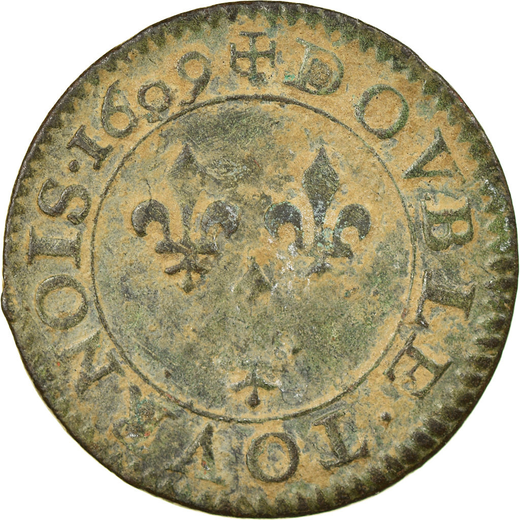 Moeda, França, Henri IV, Double Tournois, 1609, Paris, VF(30-35), Cobre