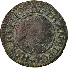 Monnaie, France, Henri III, Denier Tournois, 1584, Paris, TB+, Cuivre