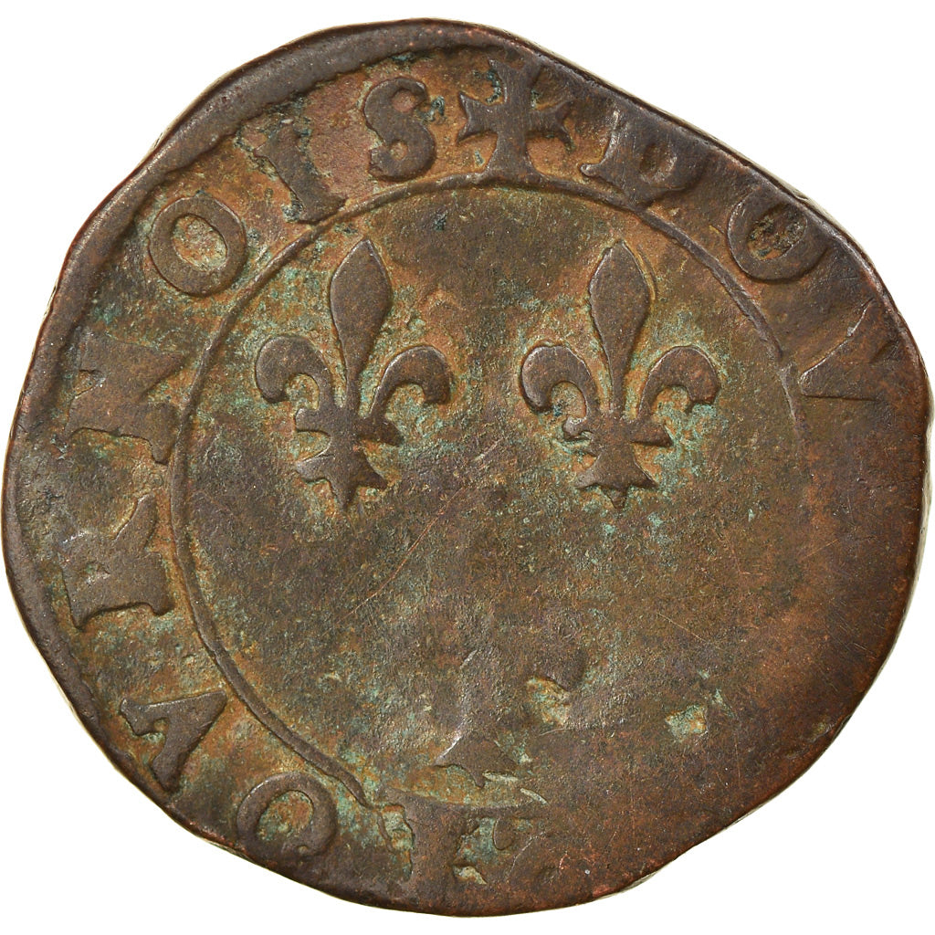 Moneda, Francia, Henri III, Double Tournois, Bourges, BC+, Cobre, Sombart:4032