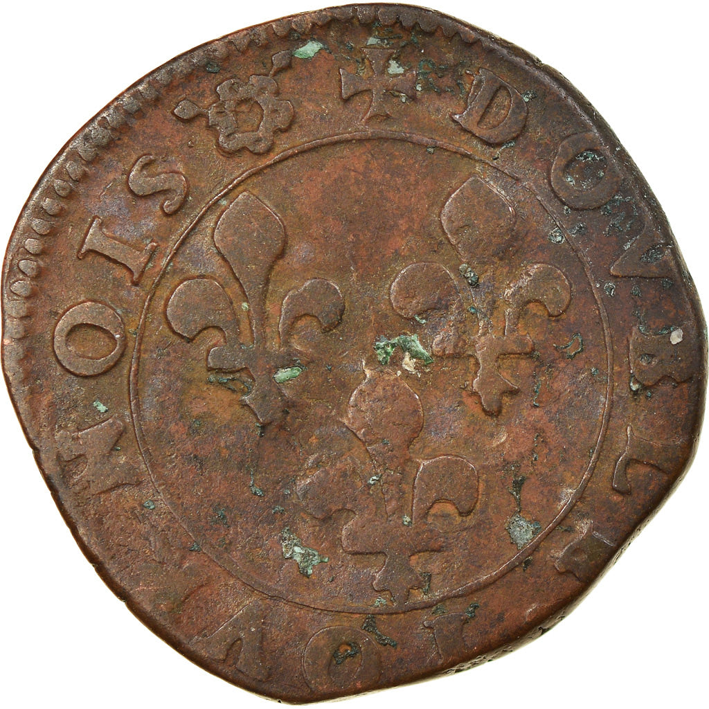 Moneda, Francia, Henri III, Double Tournois, Rouen, BC+, Cobre, CGKL:112