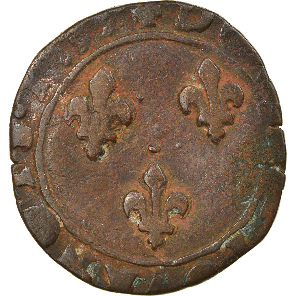Coin, France, Henri IV, Double Tournois, 1593, Rennes, VF(20-25), Copper