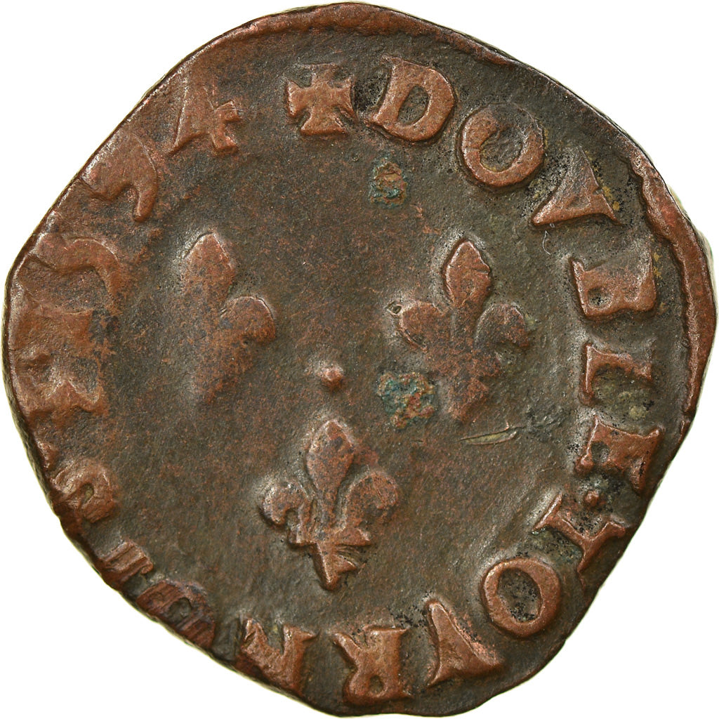 Moneda, Francia, Charles X, Double Tournois, 1594, Troyes, MBC, Cobre