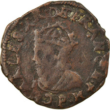 Moneta, Francia, Charles X, Double Tournois, 1593, Dijon, MB+, Rame