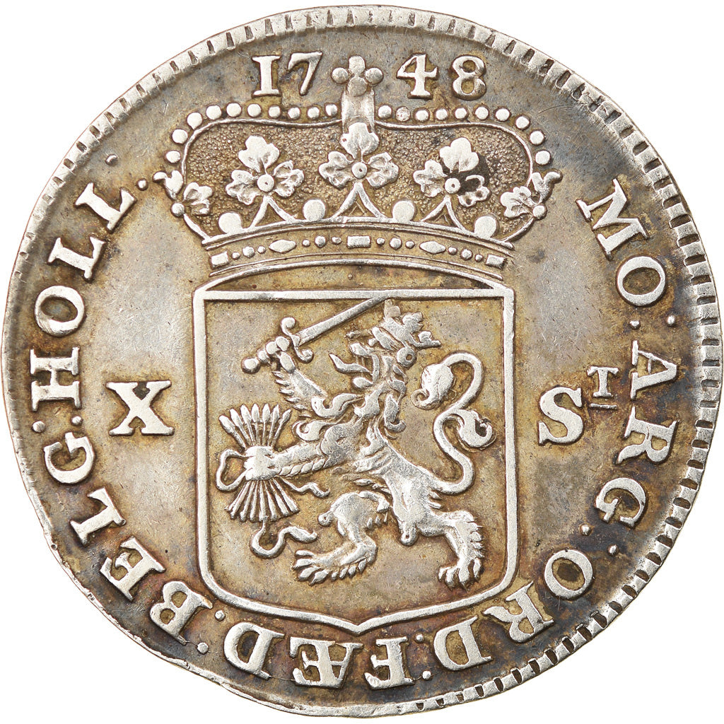 Coin, Netherlands, HOLLAND, 10 Stuivers, 1/2 Gulden, 1748, AU(55-58), Silver