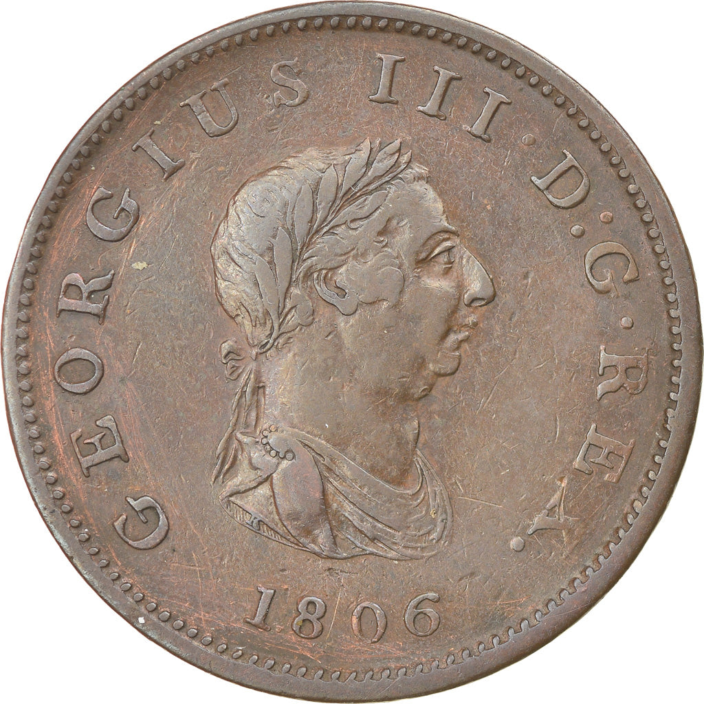 Coin, Great Britain, George III, 1/2 Penny, 1806, EF(40-45), Copper, KM:662