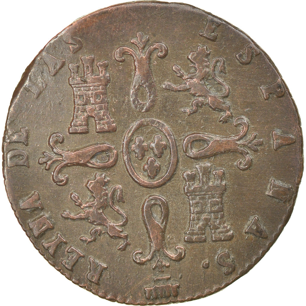 Moeda, Espanha, Isabel II, 2 Maravedis, 1847, Segovia, EF(40-45), Cobre