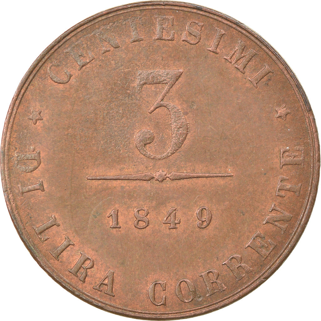 Moneta, STATI ITALIANI, VENICE, 3 Centesimi, 1849, Venice, SPL, Rame, KM:808
