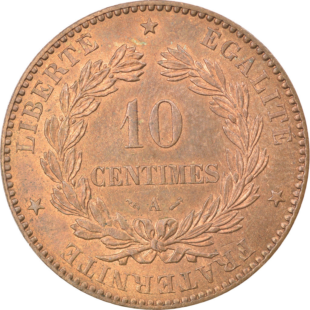 Francia, 10 Centimes, Cérès, 1880, Paris, Bronce, SC, Gadoury:265a, KM:815.1