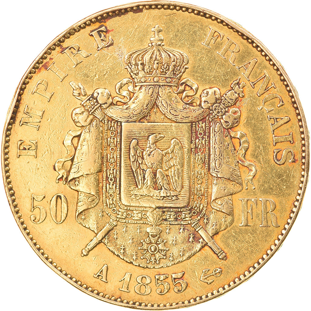 Moneta, Francia, Napoleon III, Napoléon III, 50 Francs, 1855, Paris, BB, Oro