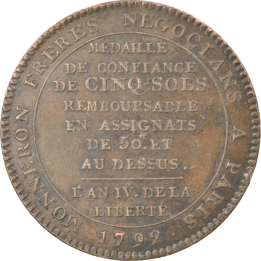 Munten, Frankrijk, Monneron, 5 Sols, 1792, Birmingham, ZF+, Bronze, KM:Tn31