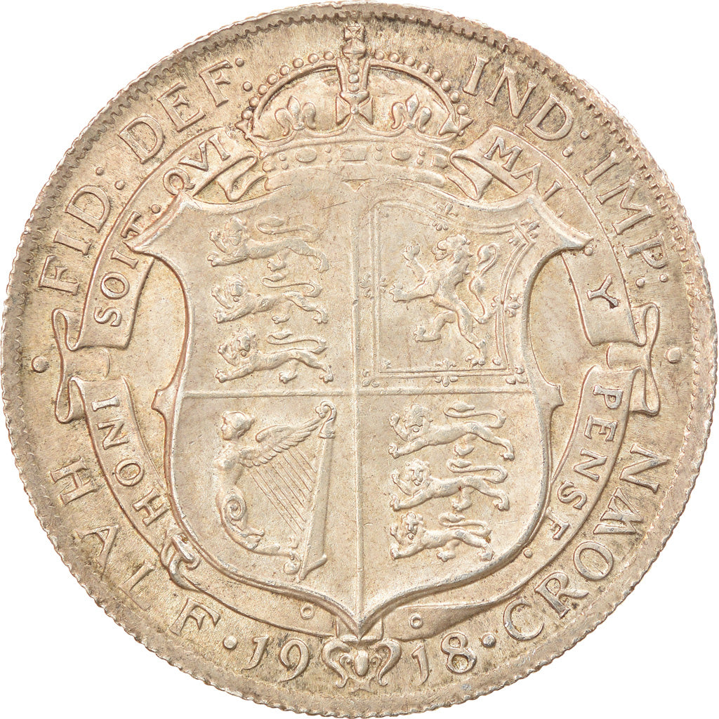 Coin, Great Britain, George V, 1/2 Crown, 1918, AU(55-58), Silver, KM:818.1