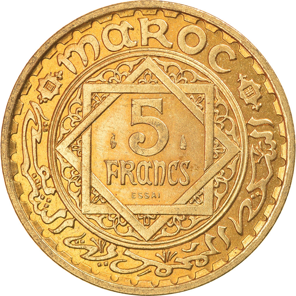 Coin, Morocco, 5 Francs, 1365/1946, Paris, ESSAI, MS(63), Aluminum-Bronze