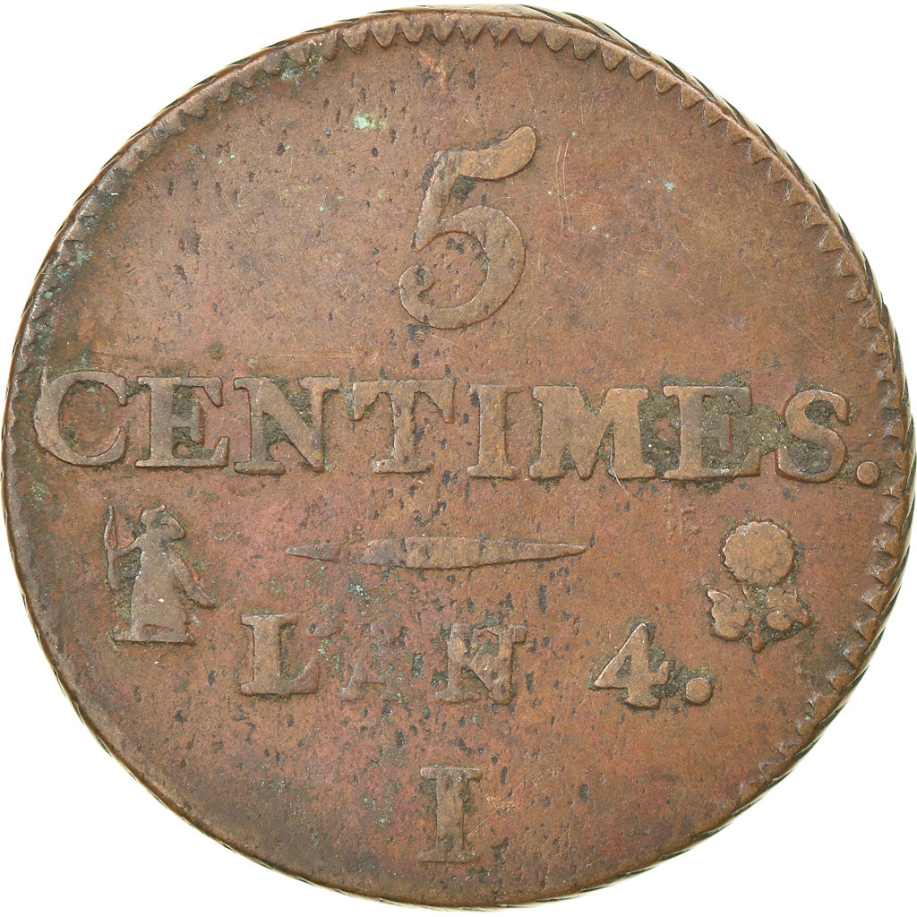 Münze, Frankreich, Dupré, 5 Centimes, AN 4, Limoges, S+, Bronze, KM:635.2