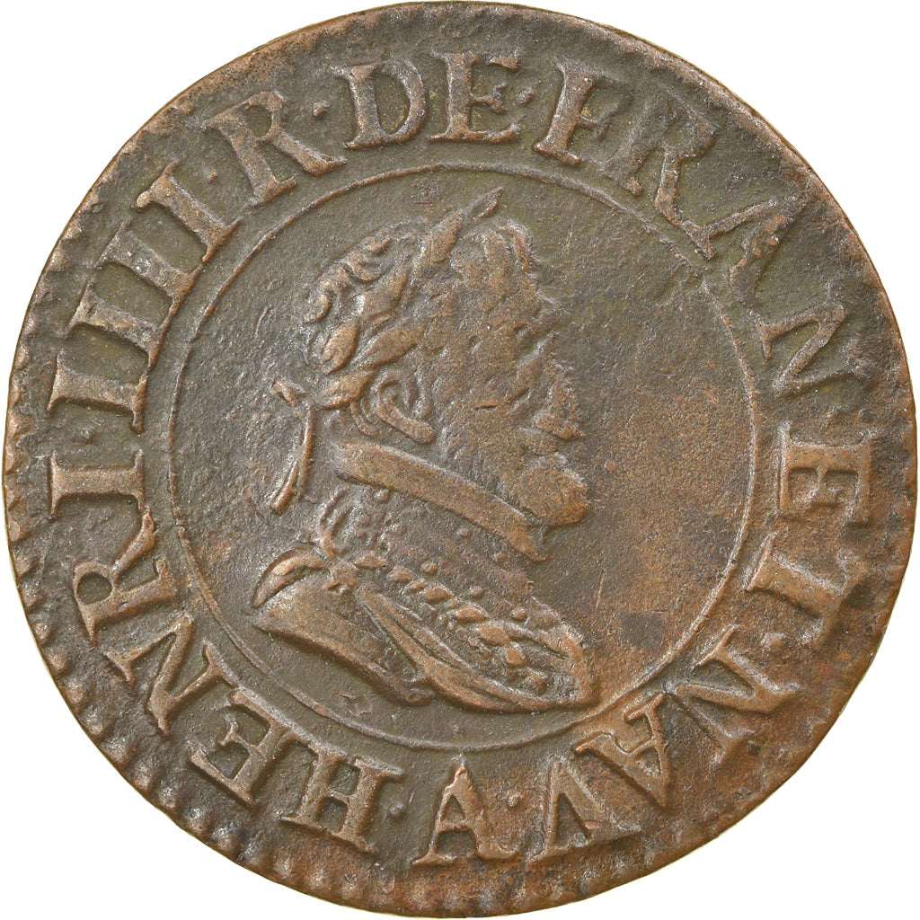 Münze, Frankreich, Henri IV, Double Tournois, 1605, Paris, SS, Kupfer, KM:16.1