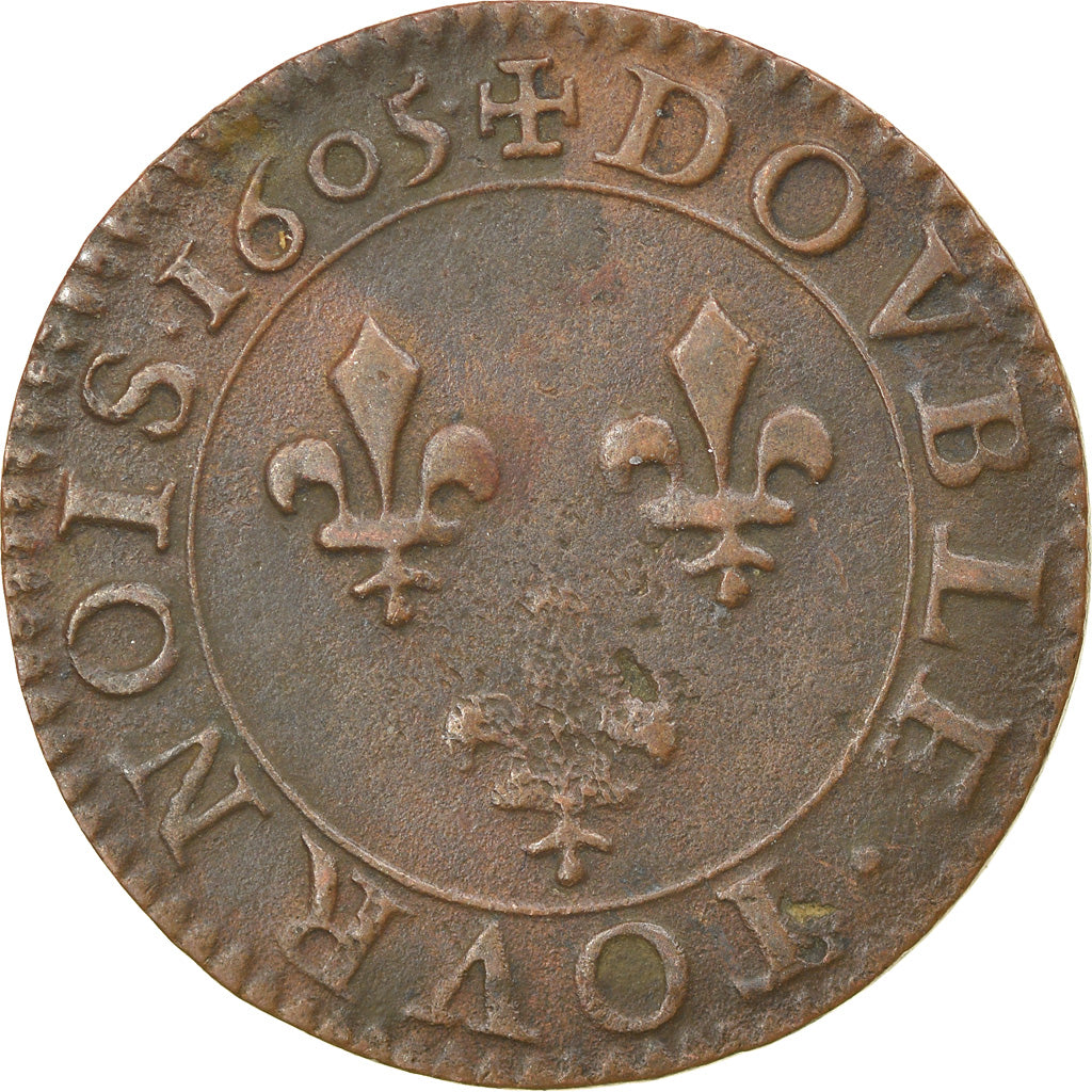 Münze, Frankreich, Henri IV, Double Tournois, 1605, Paris, SS, Kupfer, KM:16.1