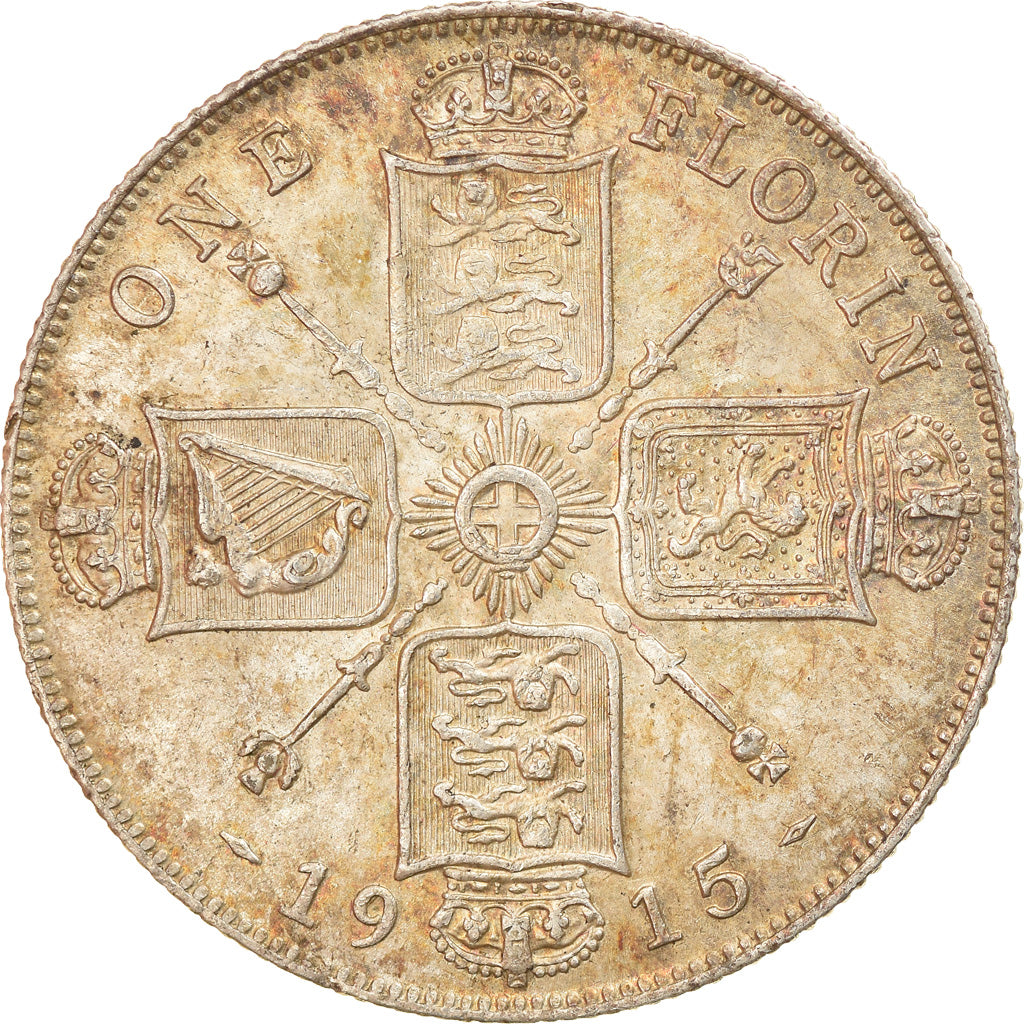 Coin, Great Britain, George V, Florin, Two Shillings, 1915, AU(55-58), Silver