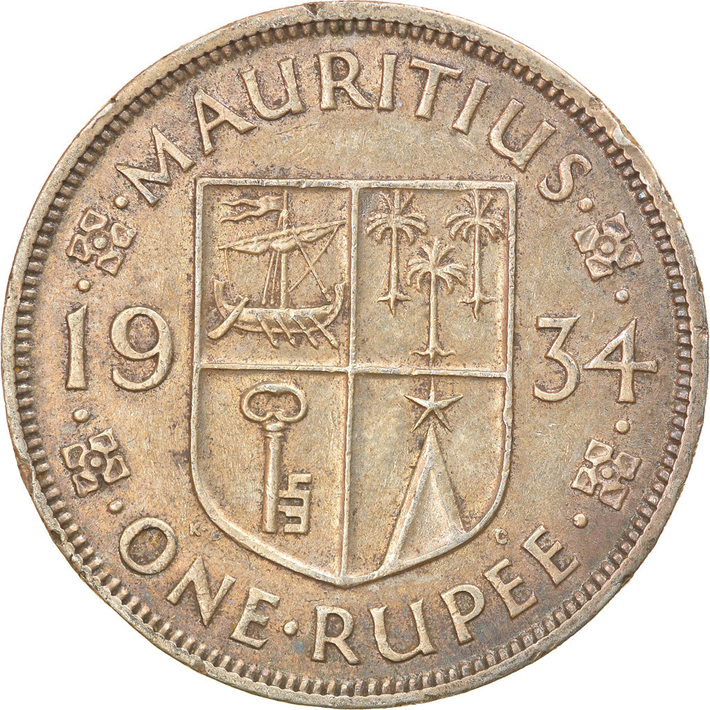 Coin, Mauritius, George V, Rupee, 1934, AU(50-53), Silver, KM:17