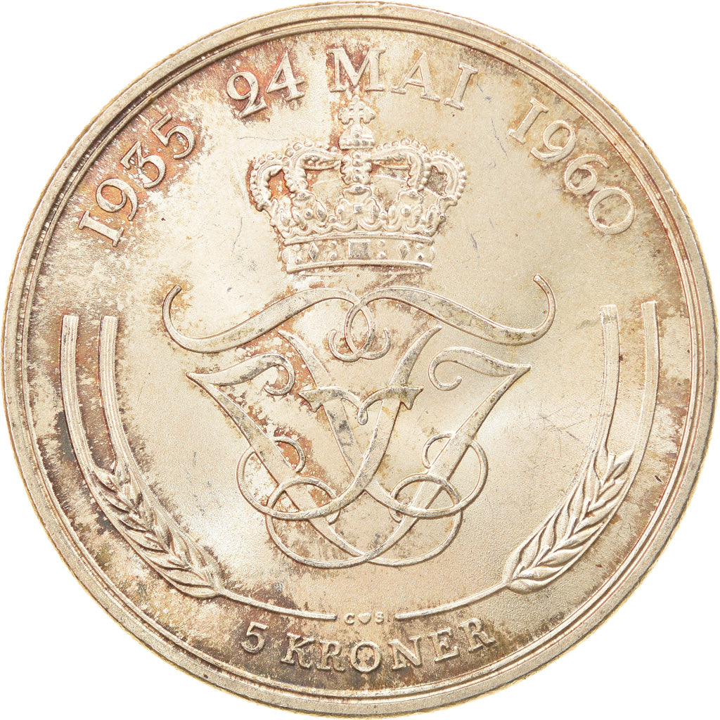 Coin, Denmark, Frederik IX, 5 Kroner, 1960, Copenhagen, AU(55-58), Silver