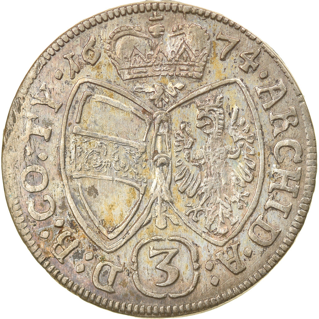 Moneta, Austria, Leopold I, 3 Kreuzer, 1674, Hall, AU(50-53), Srebro, KM:1245